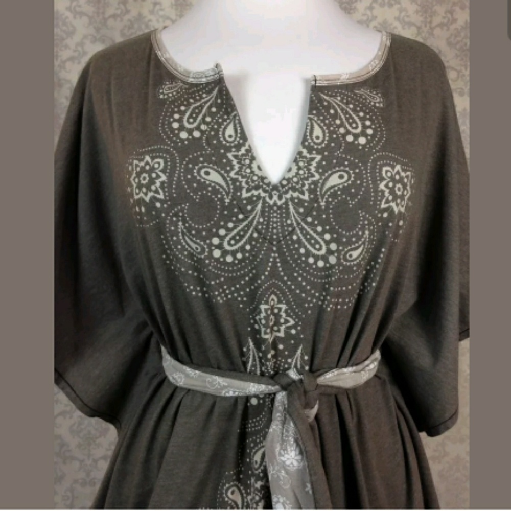 **SOLD** Free People Gray Floral Waist Tie Boho Shirt XS - Picture 2 of 8